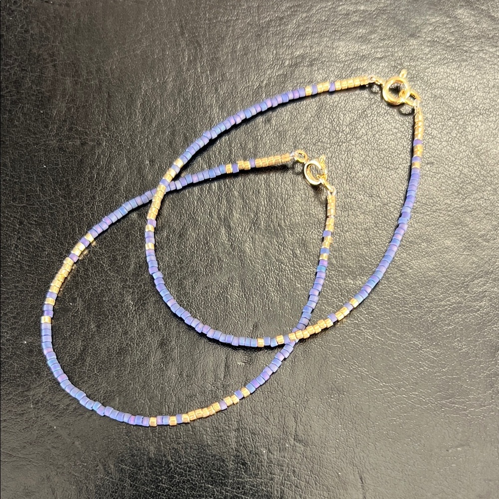 Blue and Gold Beaded Women's Bracelet Set - Delicate Strand